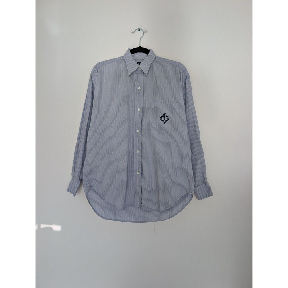 Vintage Ralph Lauren Striped Embroidered Long Sleeve Button Down Blouse Sz 6